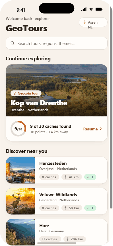 GeoTour Passport screen: Browse tours