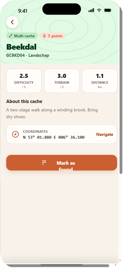 GeoTour Passport screen: Cache detail