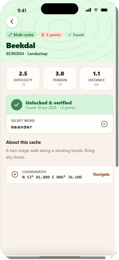 GeoTour Passport screen: Verified find