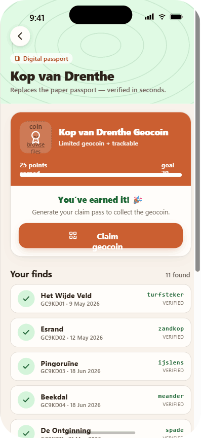 GeoTour Passport screen: Digital passport